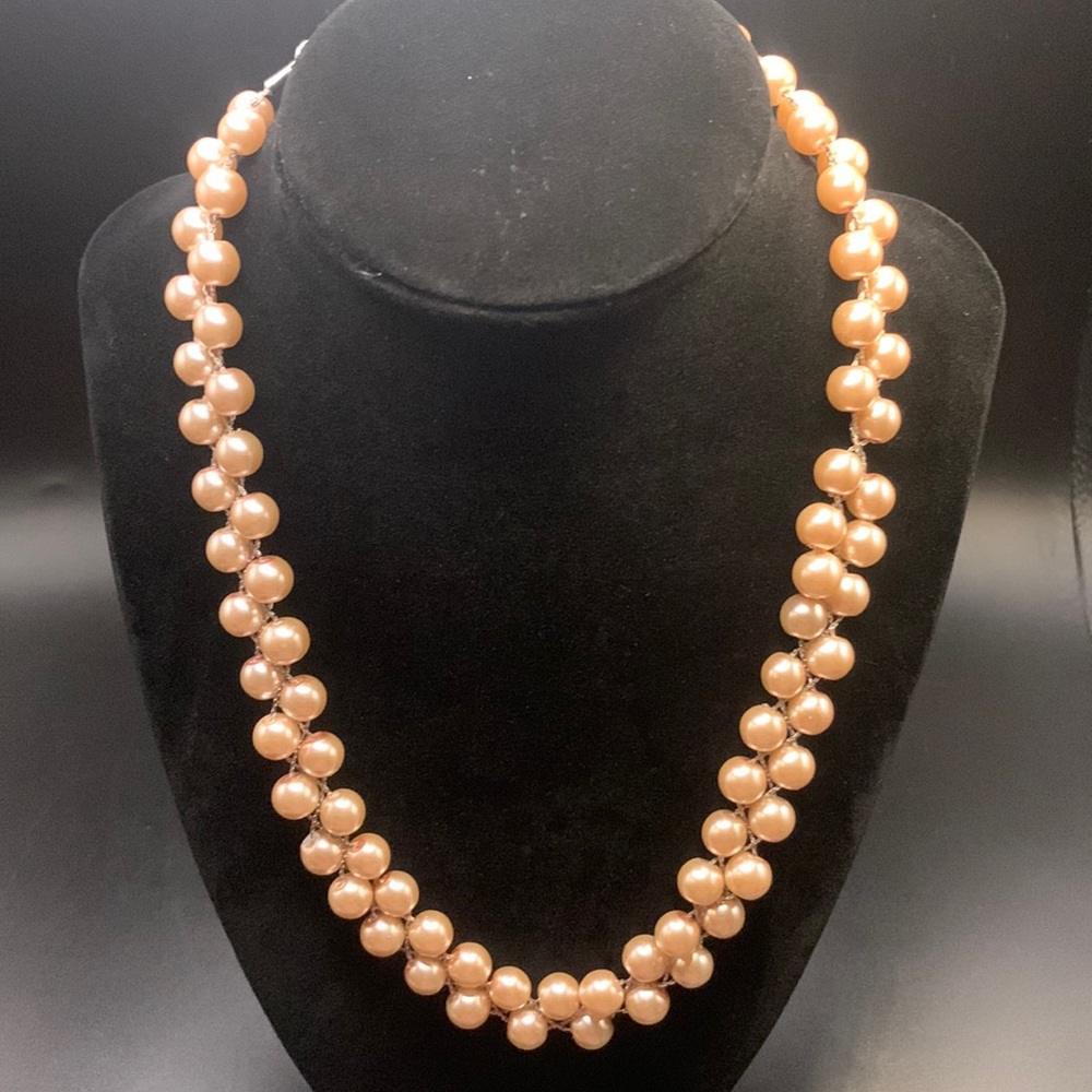 Faux Champagne Pearls on silver tone chain 16”-20”